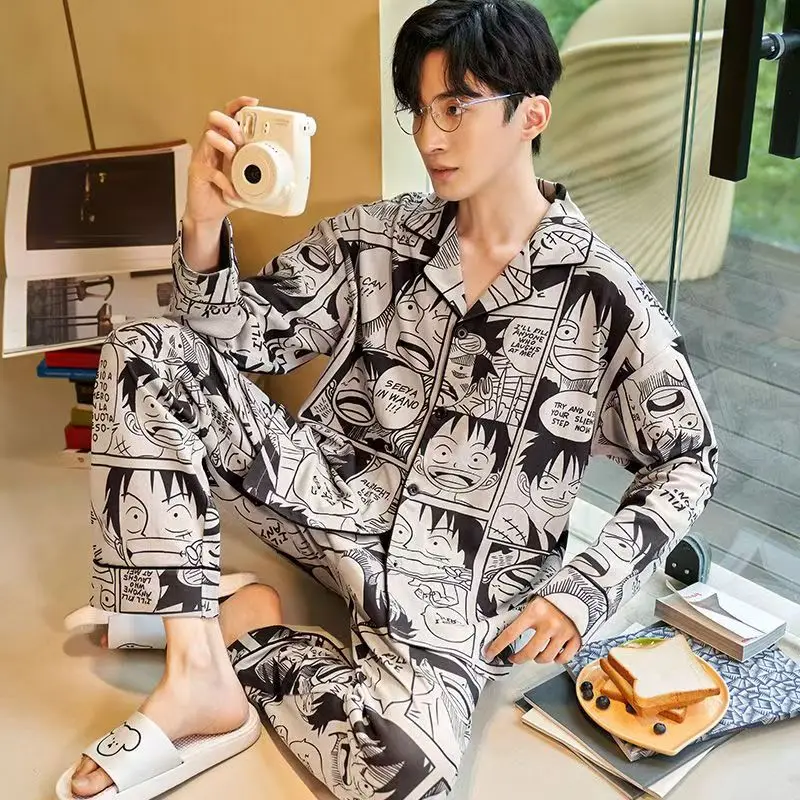 Hauts et pantalons Anime une pièce Luffy dessin animé pyjamas hommes femmes à manches longues automne hiver jeunesse Plus chaud maison vêtements ensemble