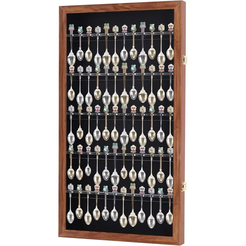 

Wall-Mounted UV-Protected Lockable Walnut Tea Spoon Display Case