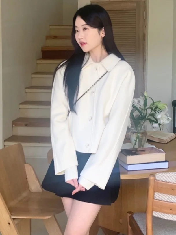 

Корейское шерстяное пальто с лацканами в Корейском стиле, женское зимнее свободное универсальное пальто, длинная све