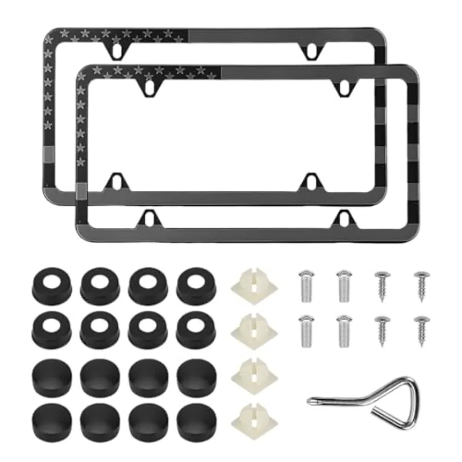 

2 PCS American Flag License Plate Frames, Front Rear Patriotic USA Car Plate Frame, Aluminum License Plate Holder with Free Scr