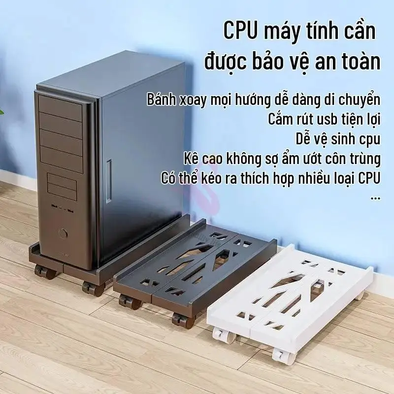Desktop Computer Case Stand Base Telescopic Bracket Case Tray Caster Height-Adjustable Storage Rack