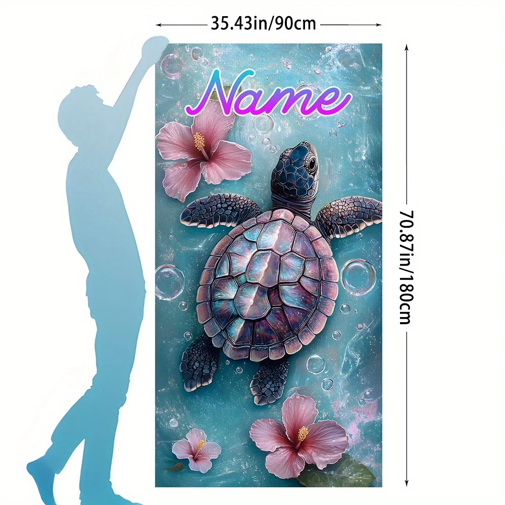 Custom Name Beach Towel, Sea Turtle and Hibiscus Bubble Beach Towel, Microfiber, Pool Bath Towel, Summer Beach Sandproof Blanket