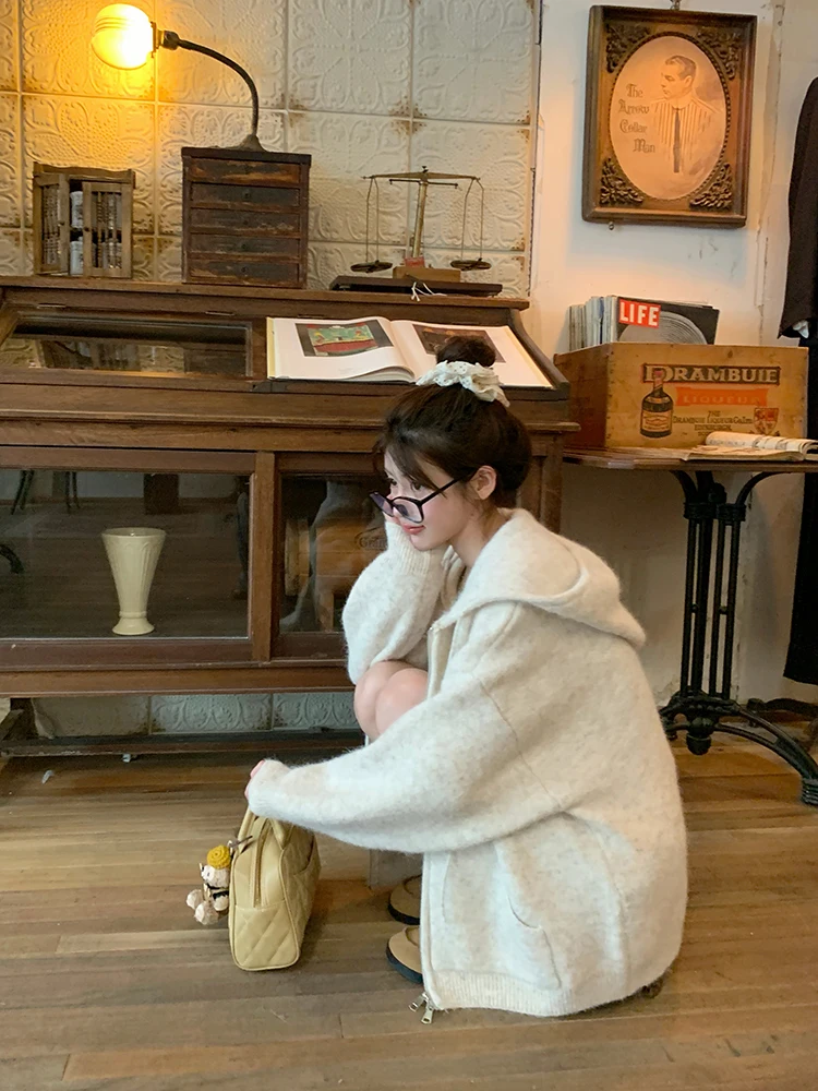 

Chen DaYu Women's Thiened Knitted Hoodie Sweater Coat Loose Korean Sle Lazy Faion Autumn Winter Zipper ket Long Sve