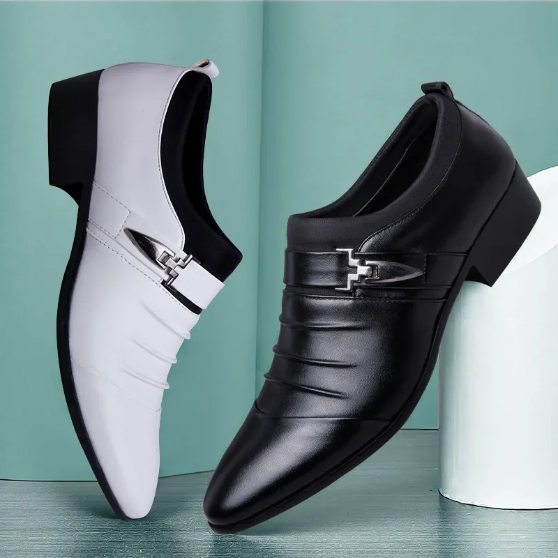 Klasyczne męskie buty do sukienki wsuwane buty ze skóry PU dla mężczyzn Plus Size Point Toe Business Casual Męskie buty formalne na ślub 2024