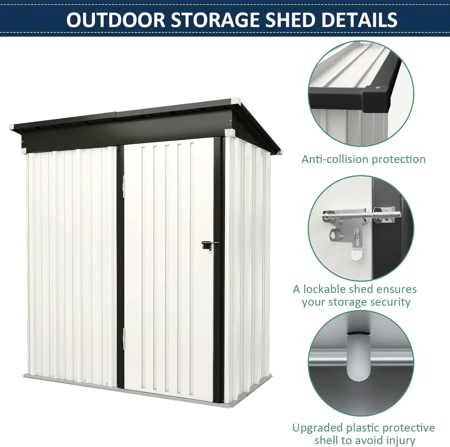 Outdoor Storage Shed, 5\' x 3\' Heavy Duty Galvanized Metal Garden Backyard Storage Outside Tool Storage Shed House, White