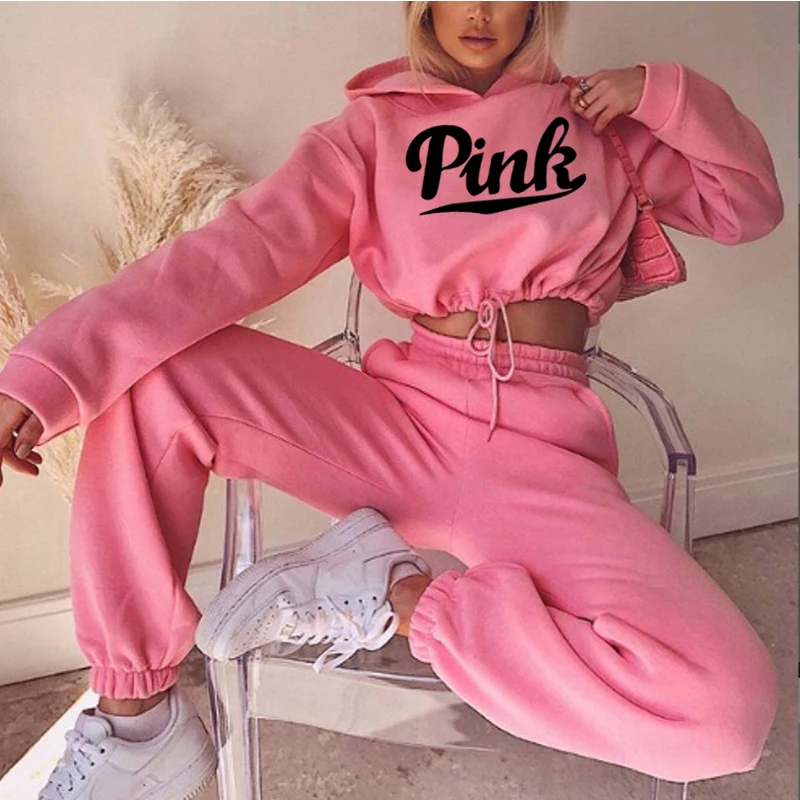 Womens Hooded Tracksuit Drawstring Sports 2 Pieces Set Jogging Pullover Sweatshirts Pants Suit Home Sweatpants Trousers Outfits