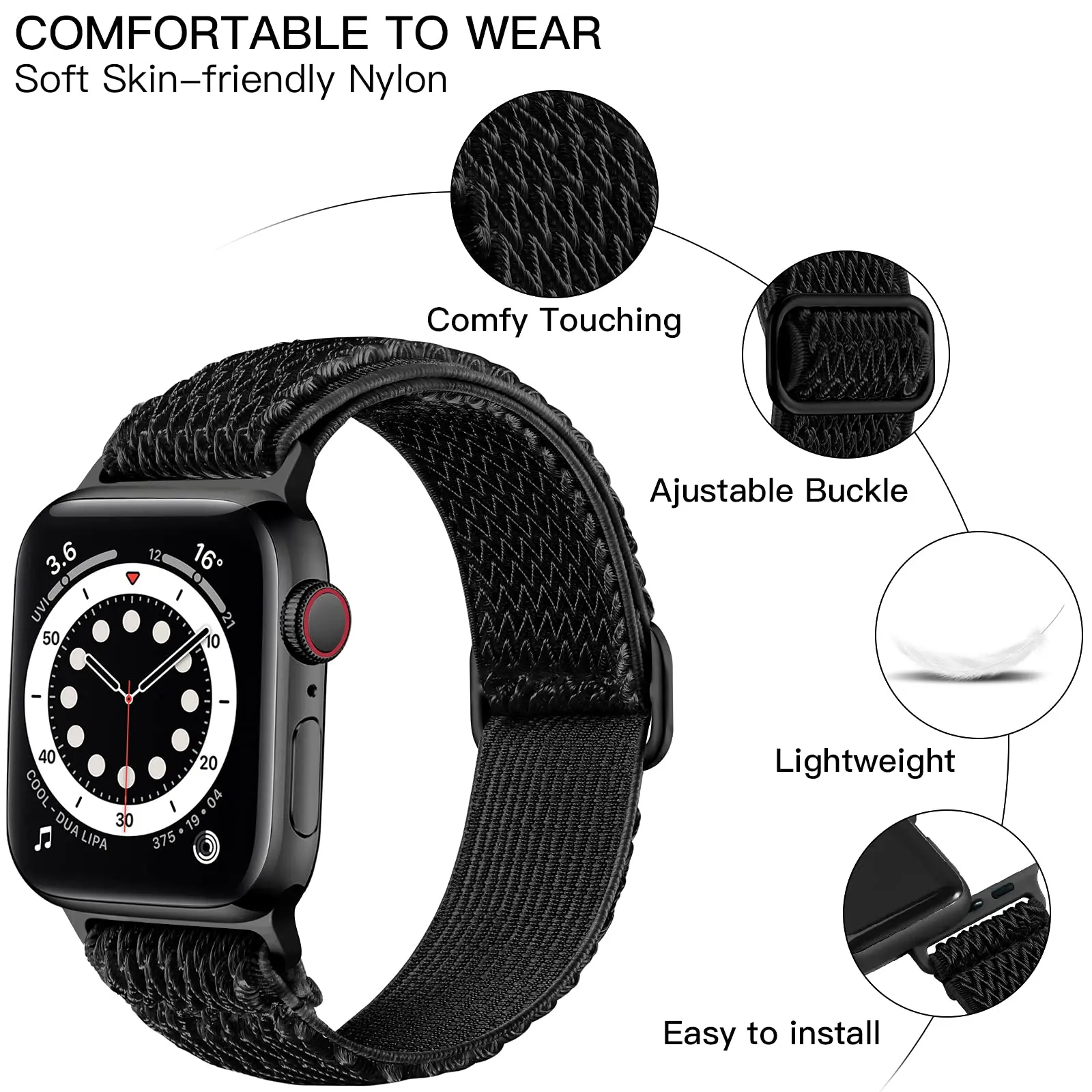 Compatible with Apple Watch Bands Stretchy Soft Nylon Strap for Apple Watch Ultra 2 iWatch SE Series 9 8 7 6 5 4 3 2 1