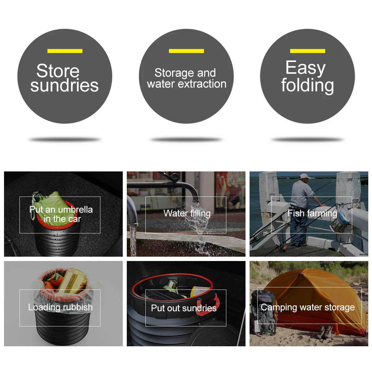 

Складной портативный контейнер для хранения воды большой емкости, герметичное ведро для кемпинга, пешего туризма, рыбалки, путешествий, пикника, автомобиля