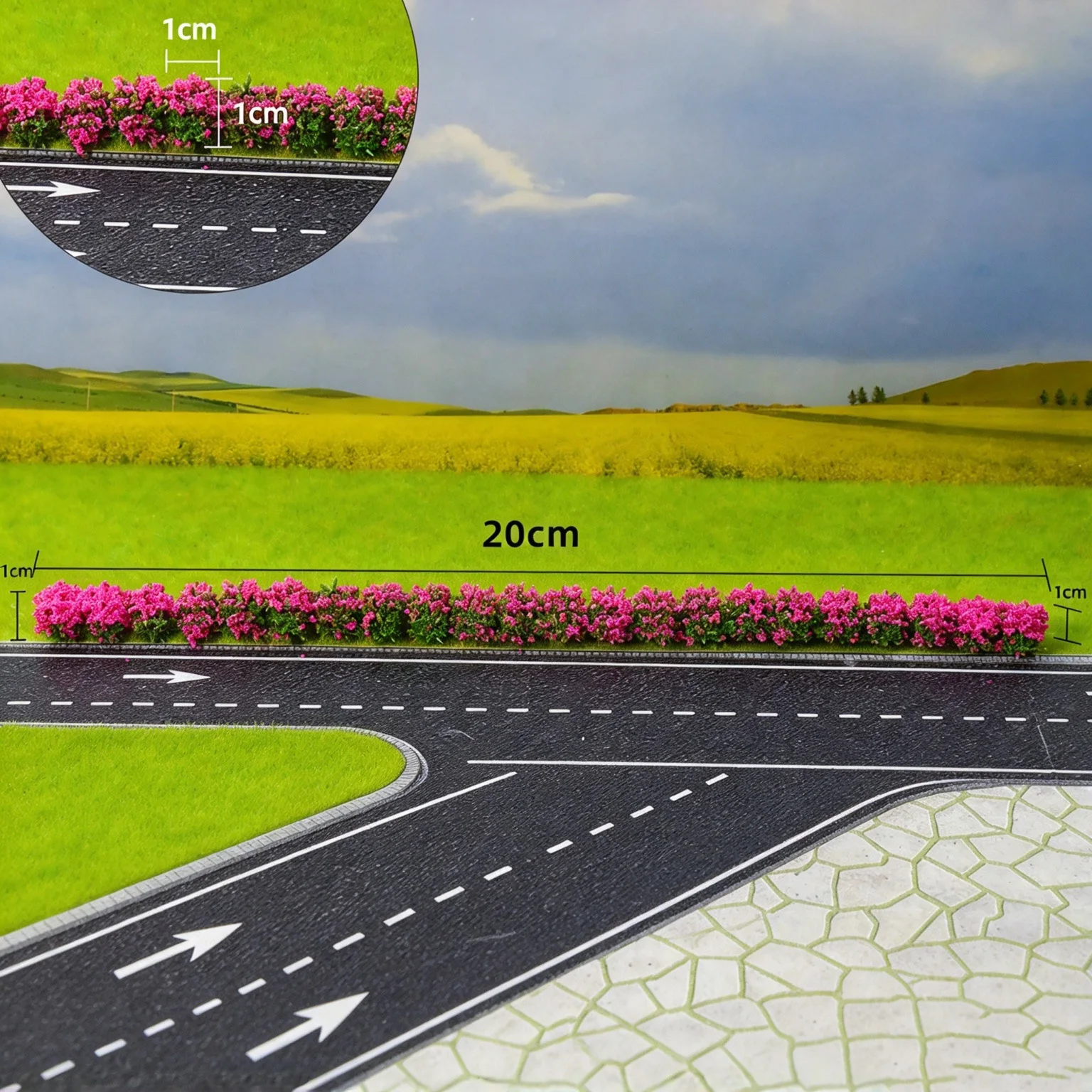 Mini Model Flower Bush Strips 20cm Simulation Hedge for Building Sand Table Layout Dollhouse Scene Materials DIY Decoration 2pcs