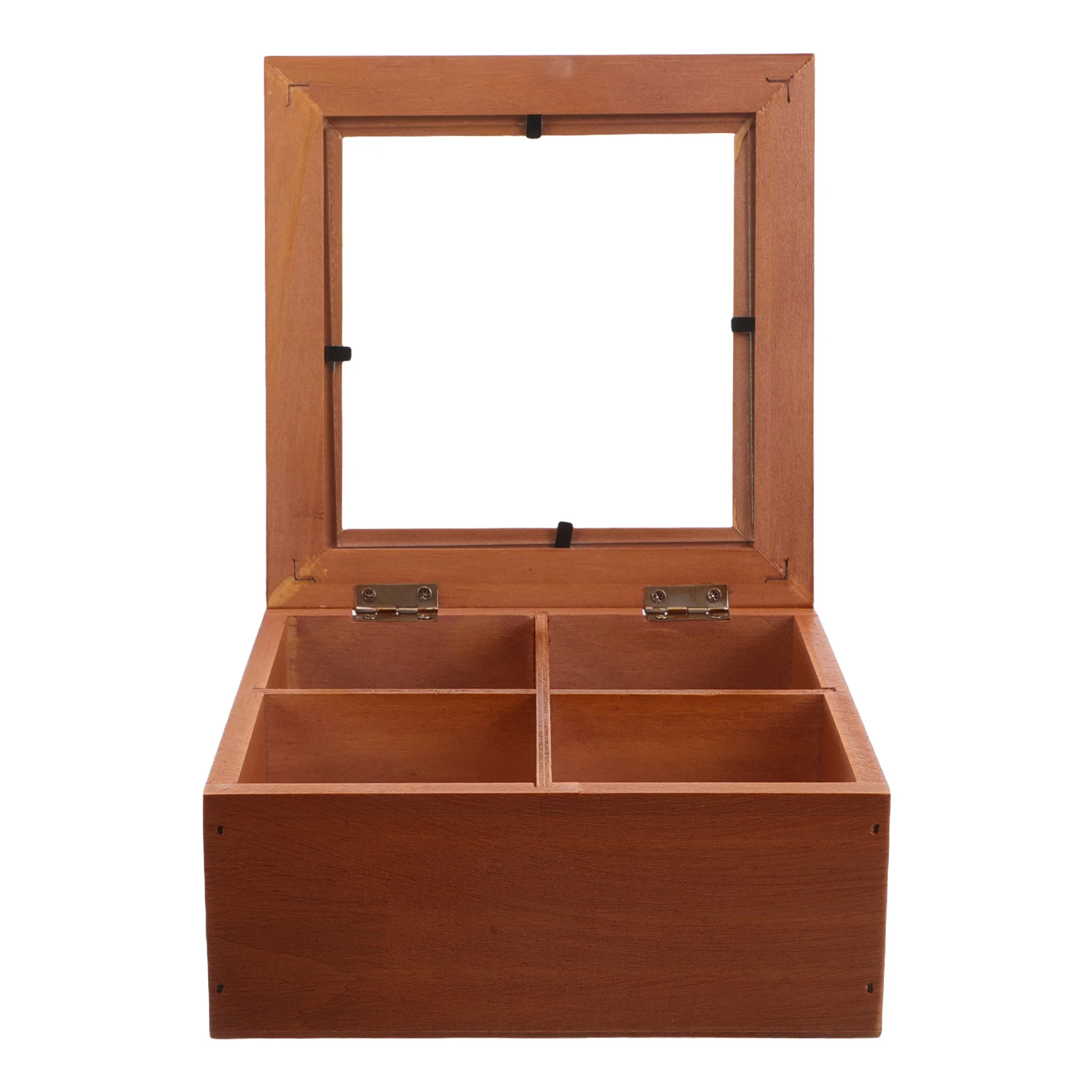 4 Compartment Solid Wood Storage Box Vintage Glass Lid Jewelry Organizer Case Rustic Wooden Display Chest For Trinkets Rings