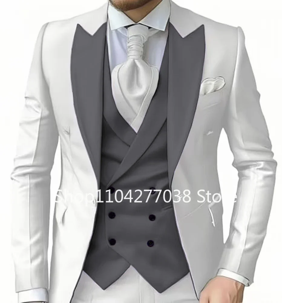 طقم بدلات سهرة أنيقة للرجال مكون من 3 قطع مع سترة وسروال ذروة طية صدر السترة جودة عالية رجل كامل Terno لشركة الزفاف #4