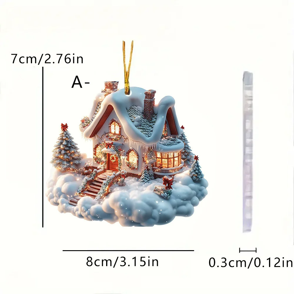 2D Flat Christmas Snowhouse Acrylic Keychain Car Rearview Mirror Decoration Christmas Tree Hanging Ornament Accessories Charms