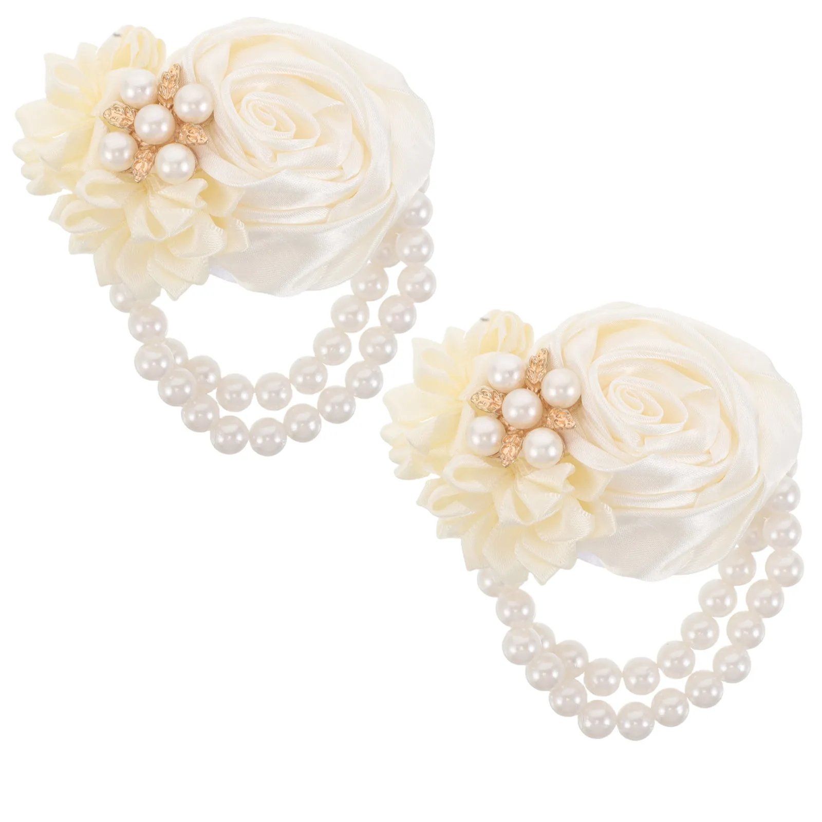 2Pcs Artificial Flower Wrist Corsage Bracelet Wedding Floral Wristlet Band Comfortable Lightweight Elegant for Bride Bridesmaids