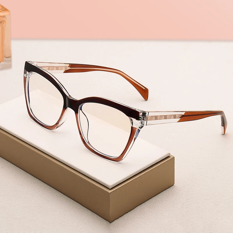 New Fashion Women TR Cat Eye Core-Inserting Patchwork Anti Blue Light Myopia Glasses Ladies Nearsighted Shortsighted Spectacles
