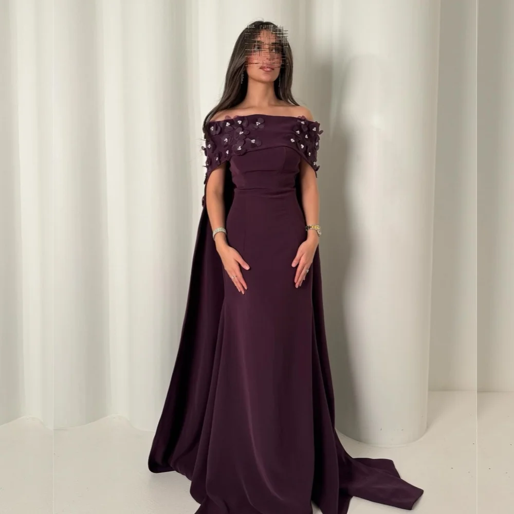 맞춤형 고품질 아플리케 오프숄더 롱 숄 사우디아라비아 정장 이브닝 드레스 맞춤형 파티 가운
