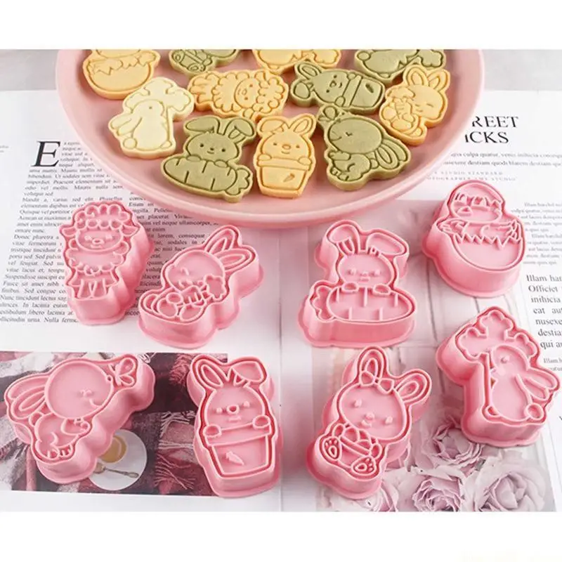 QX2E 8 Pieces Rabbit Chick Easter Biscuit Cutters Cookie Stamps for Kitchen