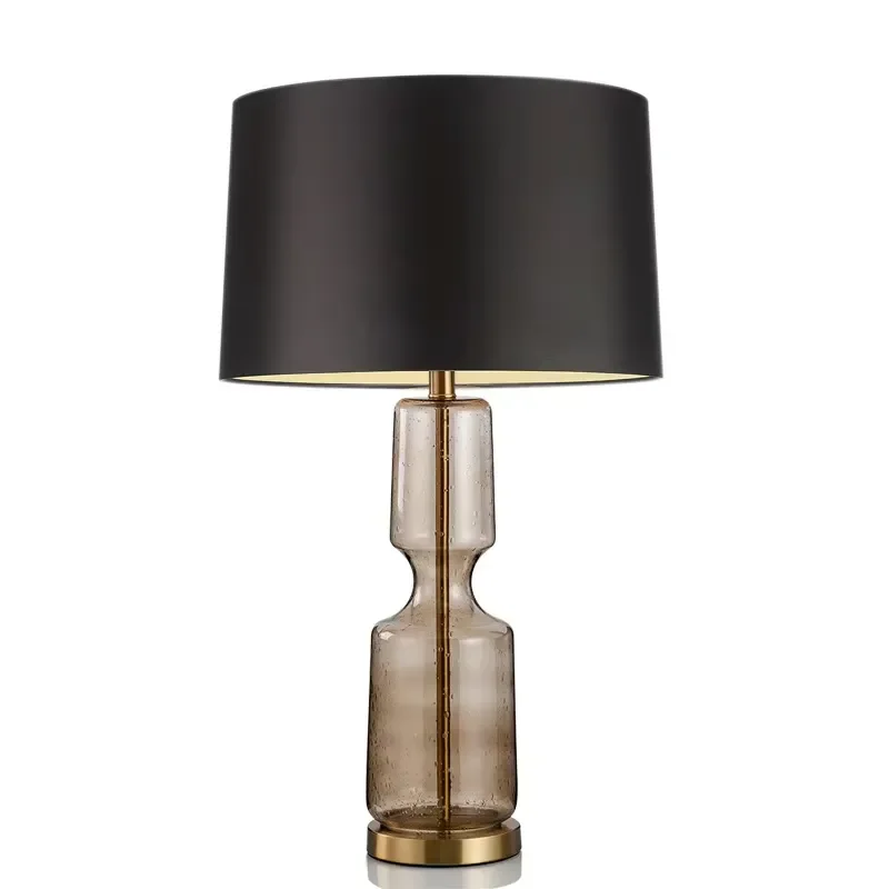 Luxury glass table lamp with fabric shade decorative bedside lamp for bedroom interior