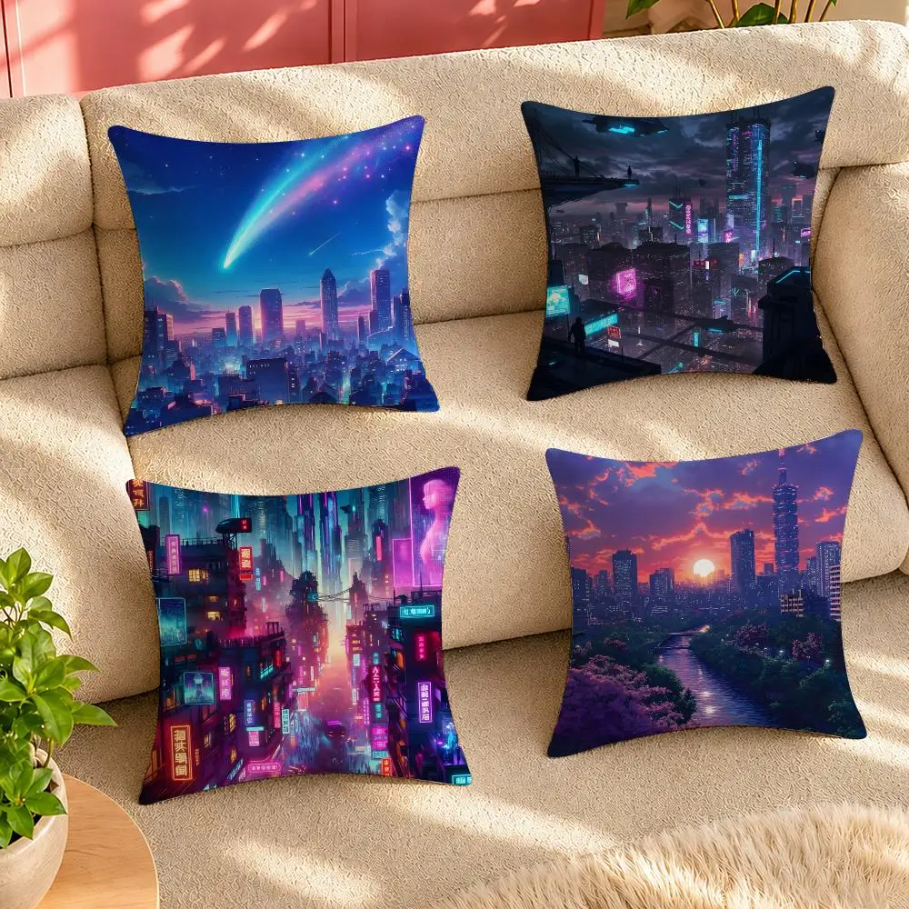 Fantasy starry sky magical city landscape Cushion Cover Pillow Cover Decorative Throw Couch Home Decor for Living Room Sofa