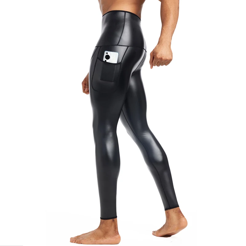 Mens High Waist Leather Pants Body Shaper Waist Trainer Control Panties Compression Underwear Fitness Shapers Pants With Pockets