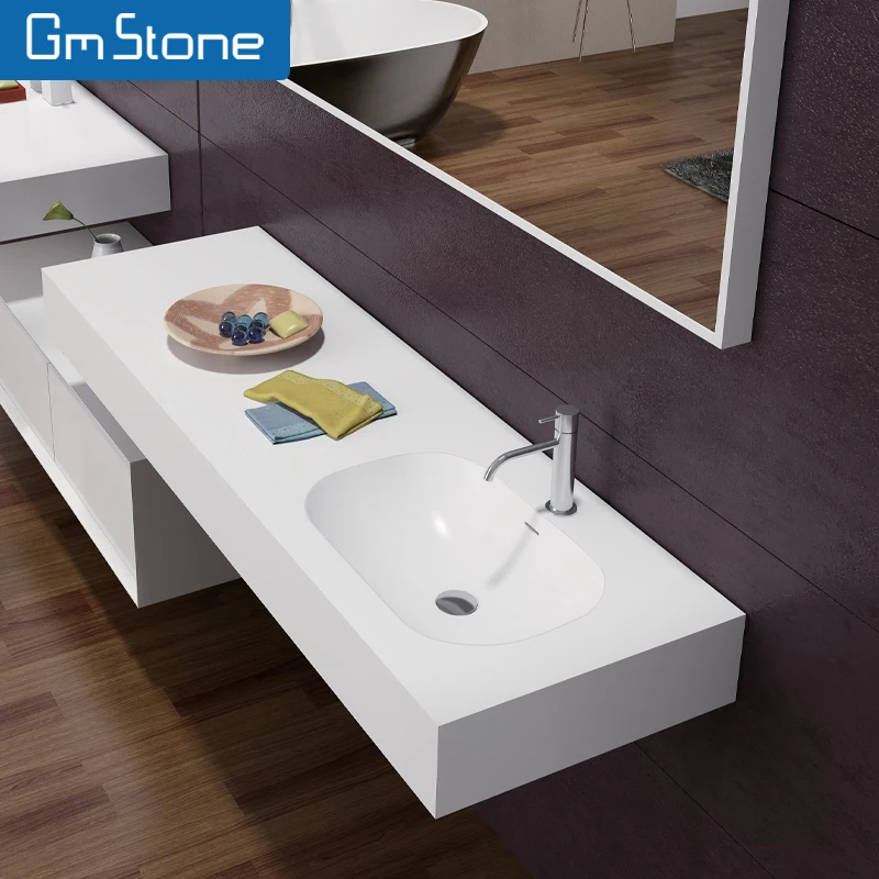 Wall Mount Hung Small Vessel Sink Bathroom Bedroom Artificial Stone Wall-hung Sink Solid Surface Wash Basin With Drawer