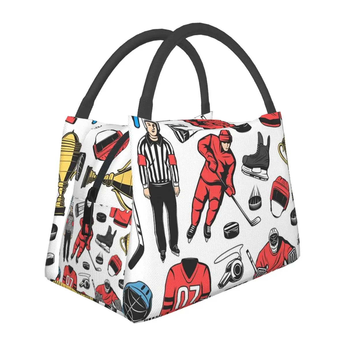 Ice Hockey Players On Rink Lightweight Handheld Insulated Lunch Bag Large Capacity for Adults Students Travel Picnic