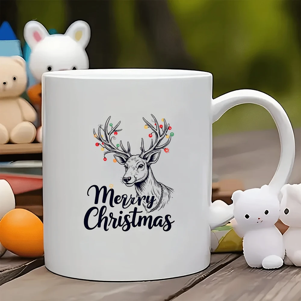 

11oz Mug + Christmas Deer Antler Decorative Sticker + Merry Christmas Gift - Kids Cup Family Office Coffee Mug