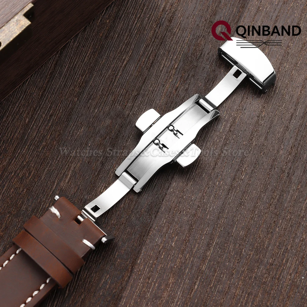Uhrenarmband aus echtem Kalbsleder mit Schmetterlingsschnalle, schwarz, braun, universelle Ersatz-Uhrenarmbänder, 18 mm, 19 mm, 20 mm, 21 mm, 22 mm, 24 mm – Detail 4