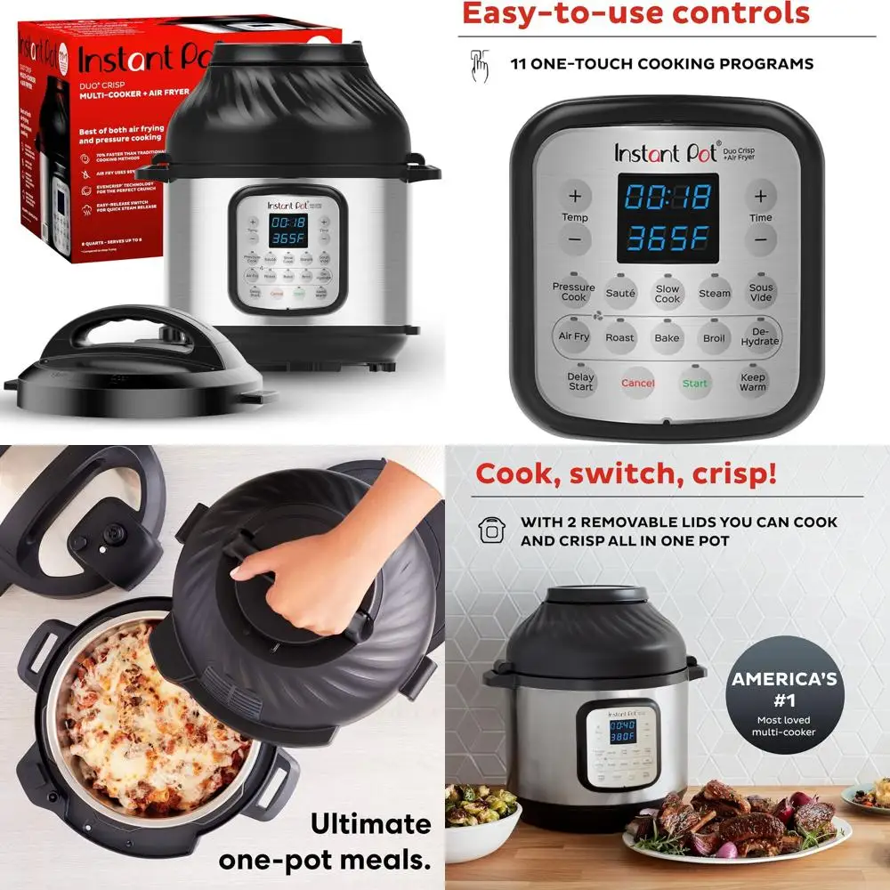 

6-Quart 11-in-1 Air Fryer & Electric Pressure Cooker with Multicooker Lids - Cooks, Steams, Sautés, Dehydrates, and More, 800+ R