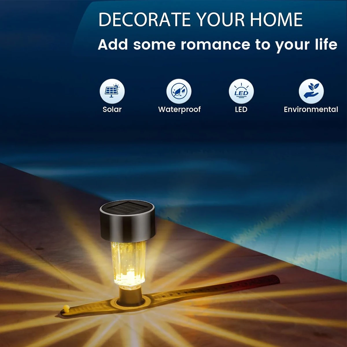 Solar Led Lamp Pool Lights Outdoor Auto On/off Sensor Warm-white Exterior Garden Ornaments Accessories Light Terraces Decoration