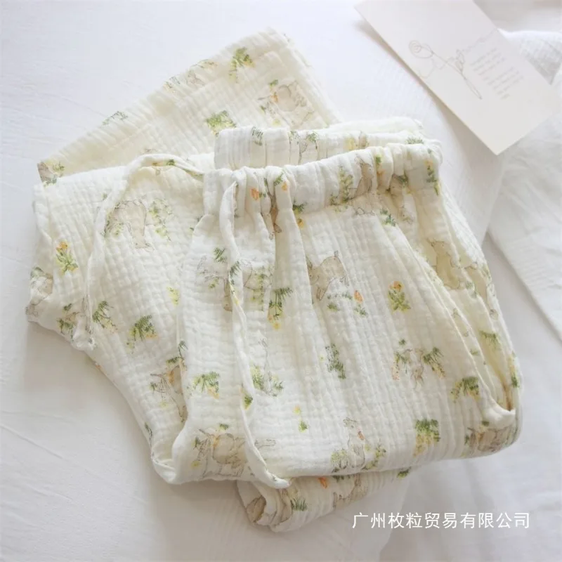 

Женские длинные пижамные брюки большого размера с милым дизайном кролика из джунглей, легкие, из марлевой ткани, для весны и лета, комфортные для дома, размер 4XL