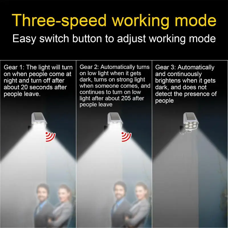 Motion Lights LED Solar Wall Lights Outdoor Solar Lamp Waterproof 3 Modes Intelligent Light Control Patio Home Security Light