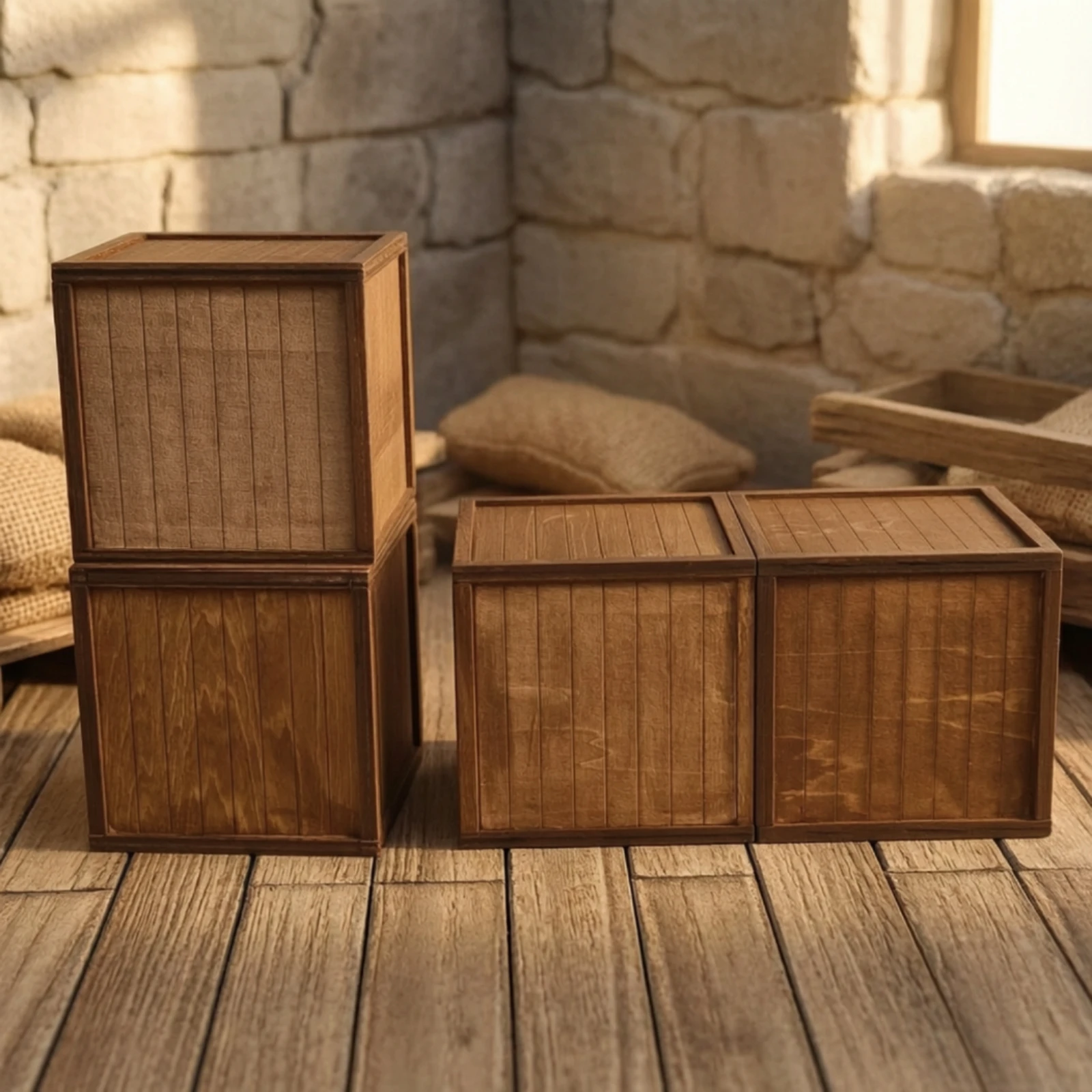 Miniature Storage Crate Realistic Dollhouse Crate Storage Box Slatted Small for Hobbyists, Diorama