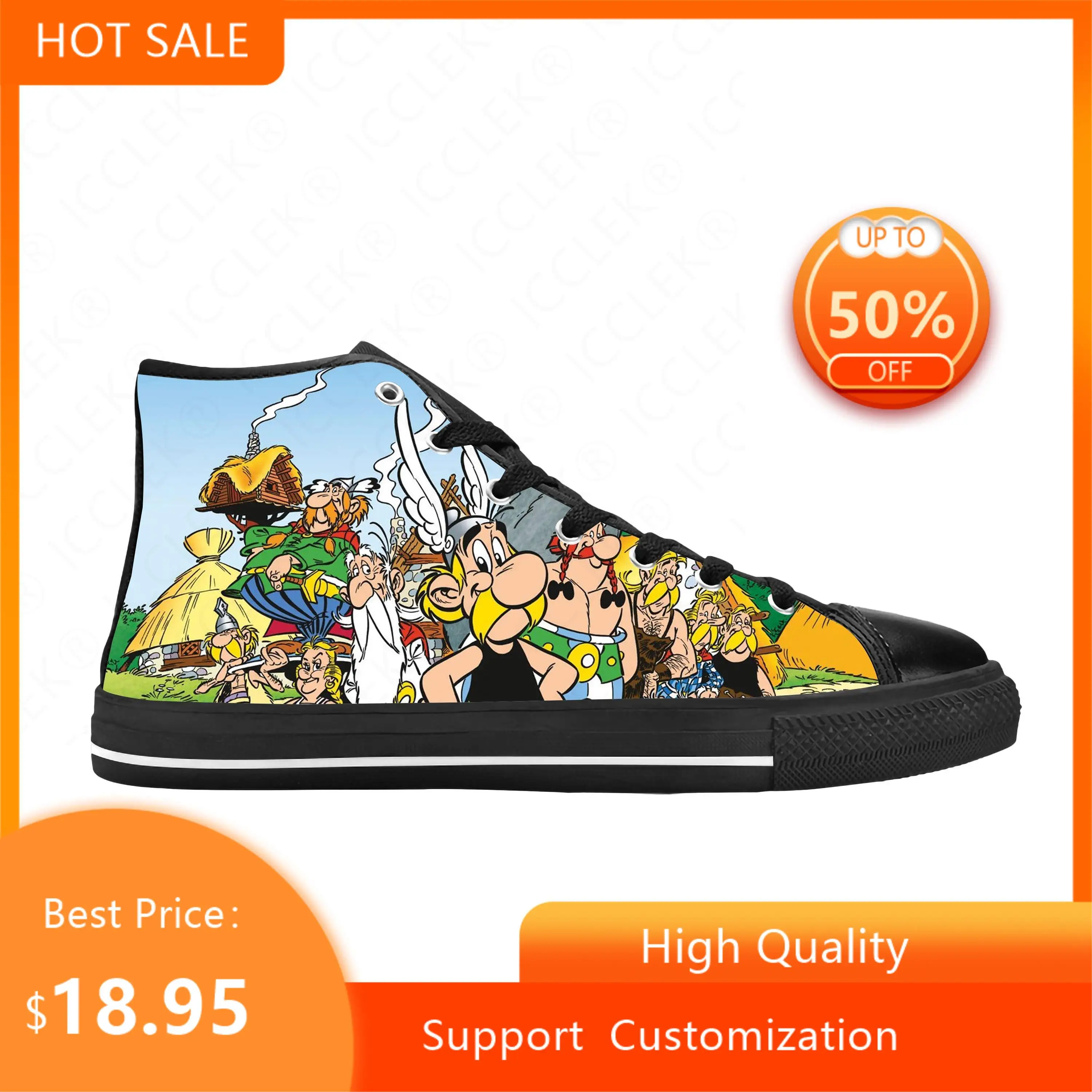 Asterix Adventure Obelix Anime Cartoon Manga Cool Casual Cloth Shoes High Top Comfortable Breathable 3D Print Men Women Sneakers