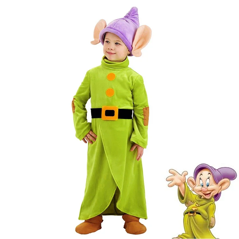 Seven Dwarf Man Costume Snow Princess Outfit Christmas Child Boys Girls Big Ears Elf Pixie Cosplay Santa Party Clothes For Kids