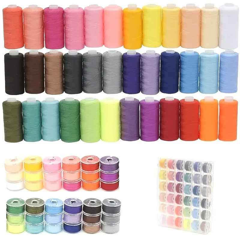 72-Pack Sewing Thread Set, 36 Colors Polyester 100% Pre-Wound Bobbins, Machine Thread Combo Kit for Crafting and Quilting