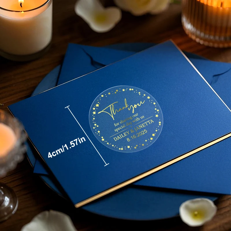 Custom Transparent Gold Stickers - Durable Waterproof Labels for Gift Wrapping, Event Favors, Laptop Decals & Home Decorations