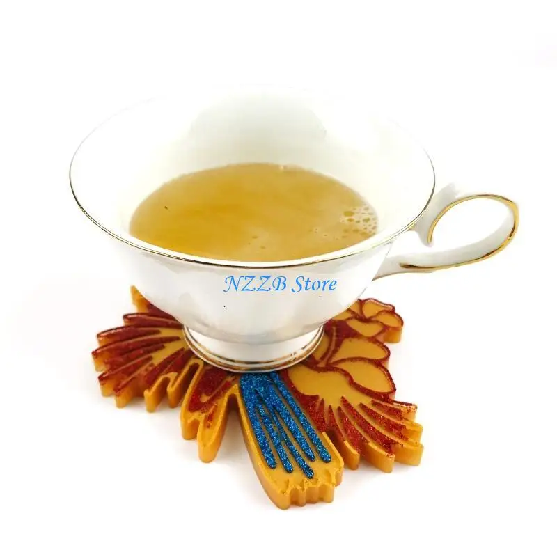 

T21F Parrots Tray Drop Glues Mold with Flower Parrots Water Coffee Pad Mold