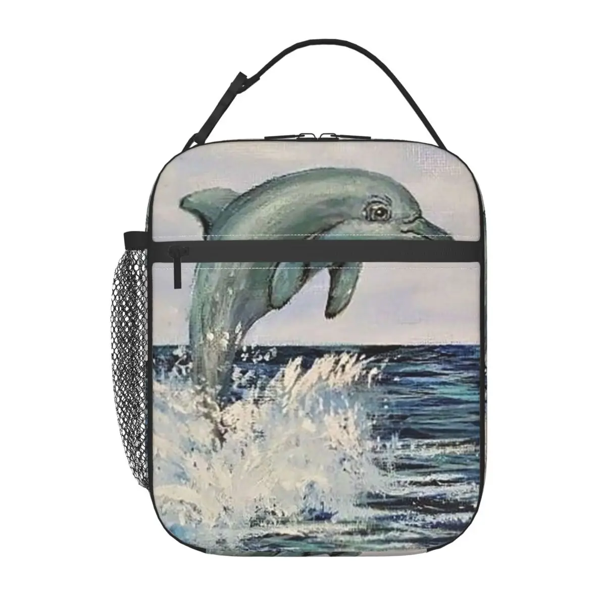 

Изолированная сумка для обеда с рисунком дельфина, прыгающего из воды, для женщин и детей, портативные коробки для еды, термосумка для обеда