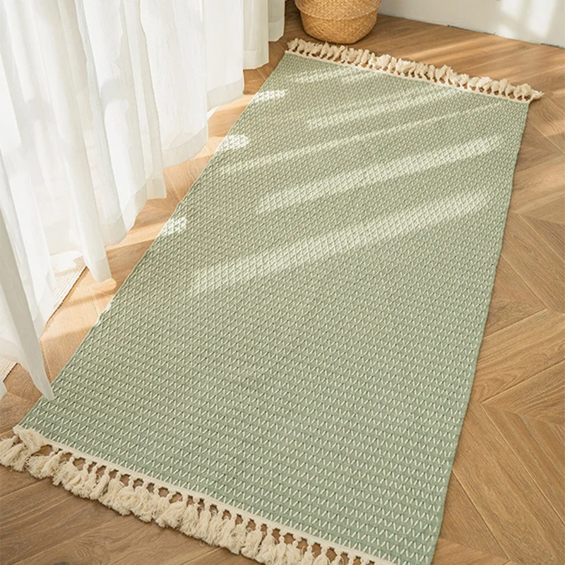AA49 Cotton & Linen Woven Carpet Thin Fabric Can Be Machine Washed. Cotton Bedside Blanket