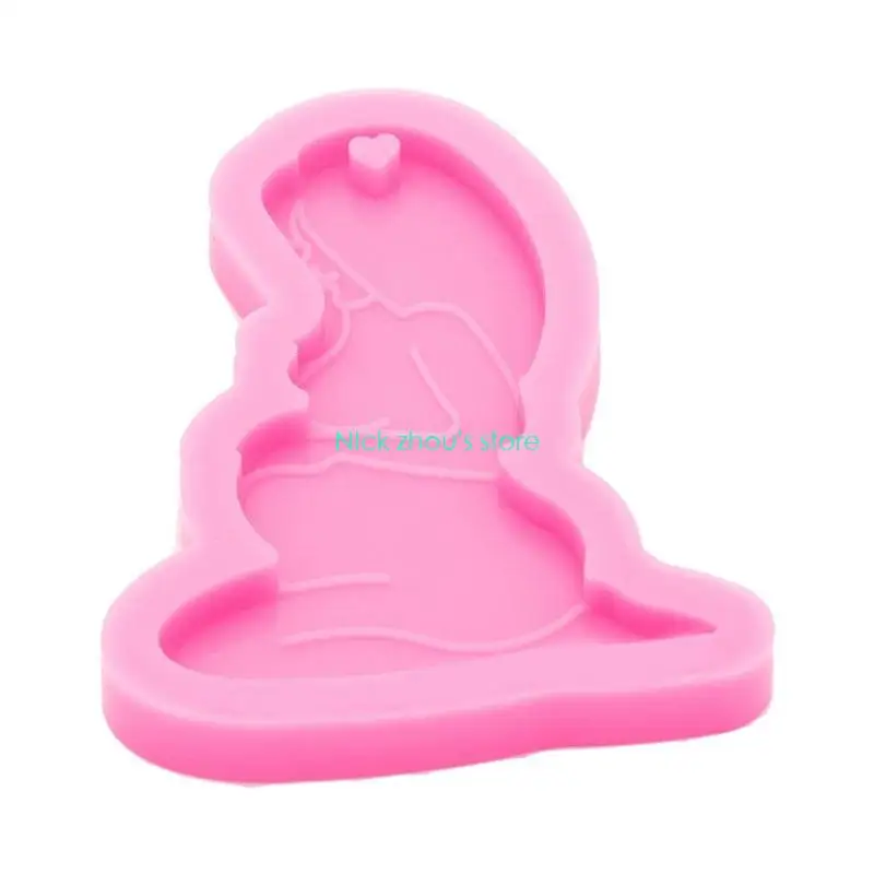 E15E Handmade Pregnant Women for Key Chain Mould Shiny Thanksgiving Theme Keychain Resin Mold DIY Crafts Pendant Silicone Mou
