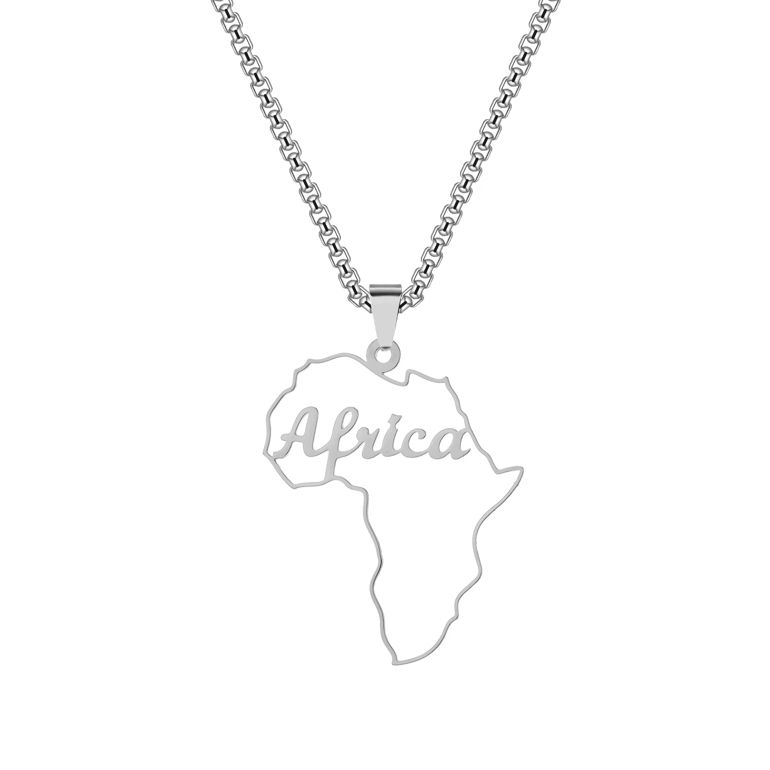 QIAMNI Africa Map Custom Name Pendant Necklace for Men Women Stainless Steel African Country Map Charm Chain Choker Jewelry Gift