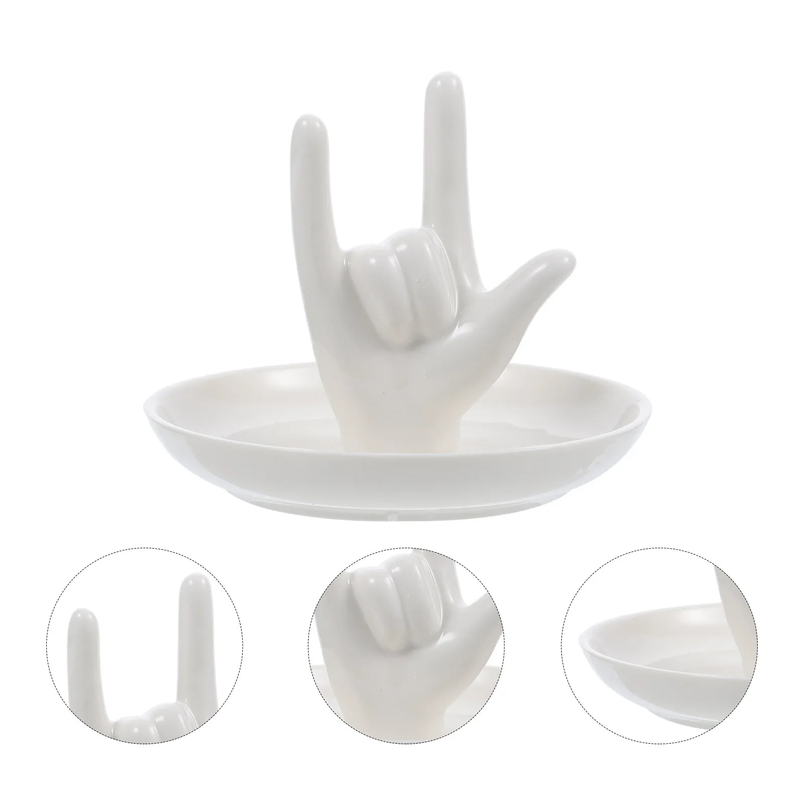 

Ceramic Jewelry Display Stand Hand Gesture Ring Holder Smooth Decorative Ring Tray Elegant Desktop Organizer Jewelry Stand