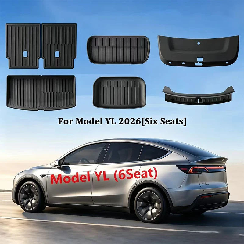 Tapete Protetor TPE para Porta-Malas Dianteiro e Traseiro para Tesla Model YL 2026 de 6 Lugares, Tapete Anti-Chute para Encosto de Banco e Forro Protetor de Carga