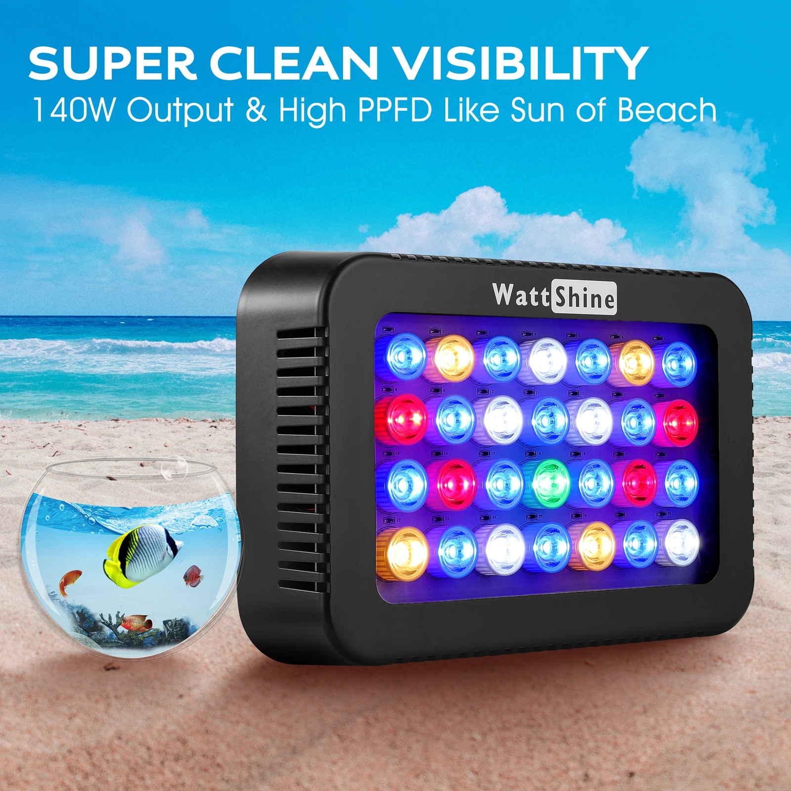 LED Coral Reef Light com canais duplos reguláveis, iluminação do aquário, aquário marinho, espectro completo, LPS, SPS, 140W