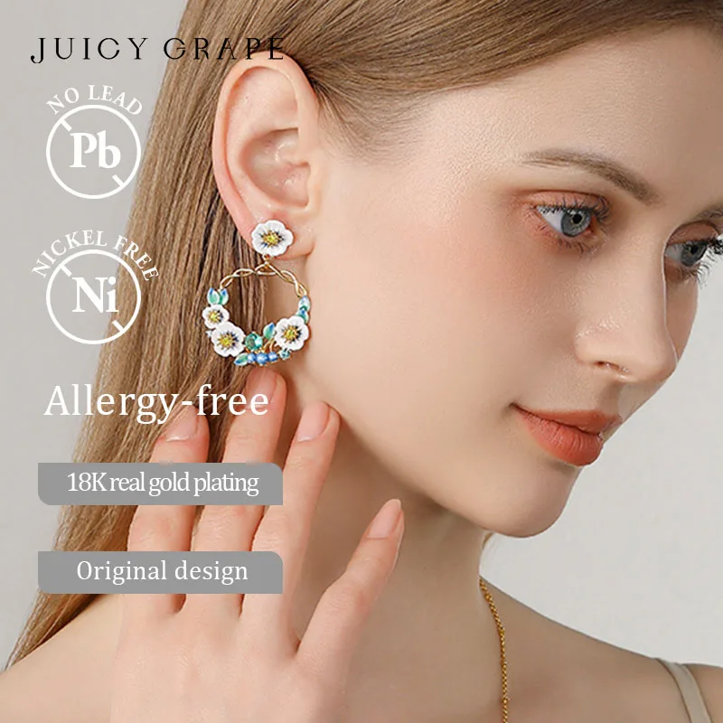 

Blueberry Wreath Earrings Blueberry Dangle Earrings Handmade Enamell Flower Earrings Fruit Earring 18K Gold Plated Birthday Gift