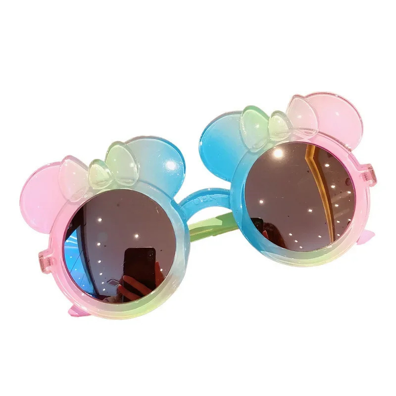 Disney Minnie okulary przeciwsłoneczne dla dzieci Mickey Mouse Cartoon figurki Anime księżniczka okulary UV łuk akcesoria prezenty dla dzieci