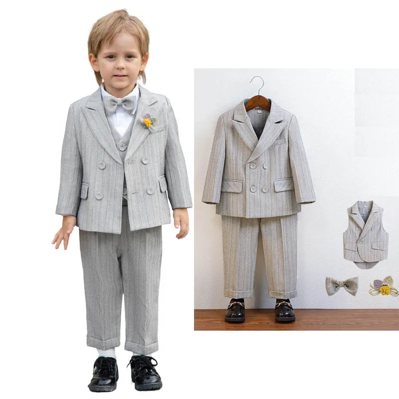 

Костюм для мальчиков на 4 предмета: куртка, жилет, брюки, галстук-бабочка. Для свадьбы, вечеринки, дня рождения, фотосессий. Размеры 90-150.