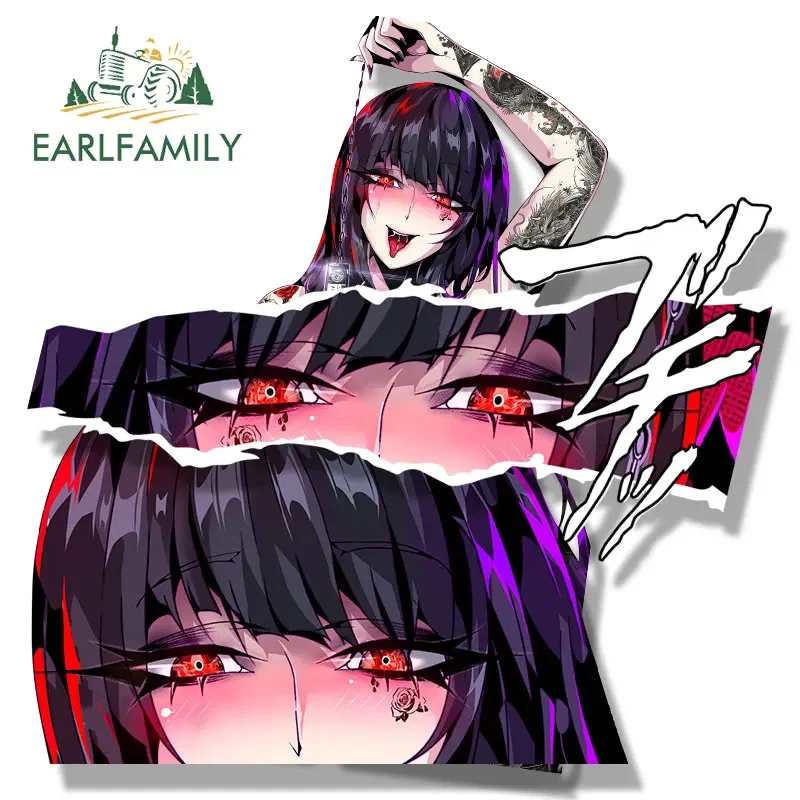 EARLFAMILY Ahegao Jabami Yumeko Fanart Car Sticker Cartoon Anime Sketch Waifu Decal JDM Gyaru Girl Peeker Stickers Car Wrap