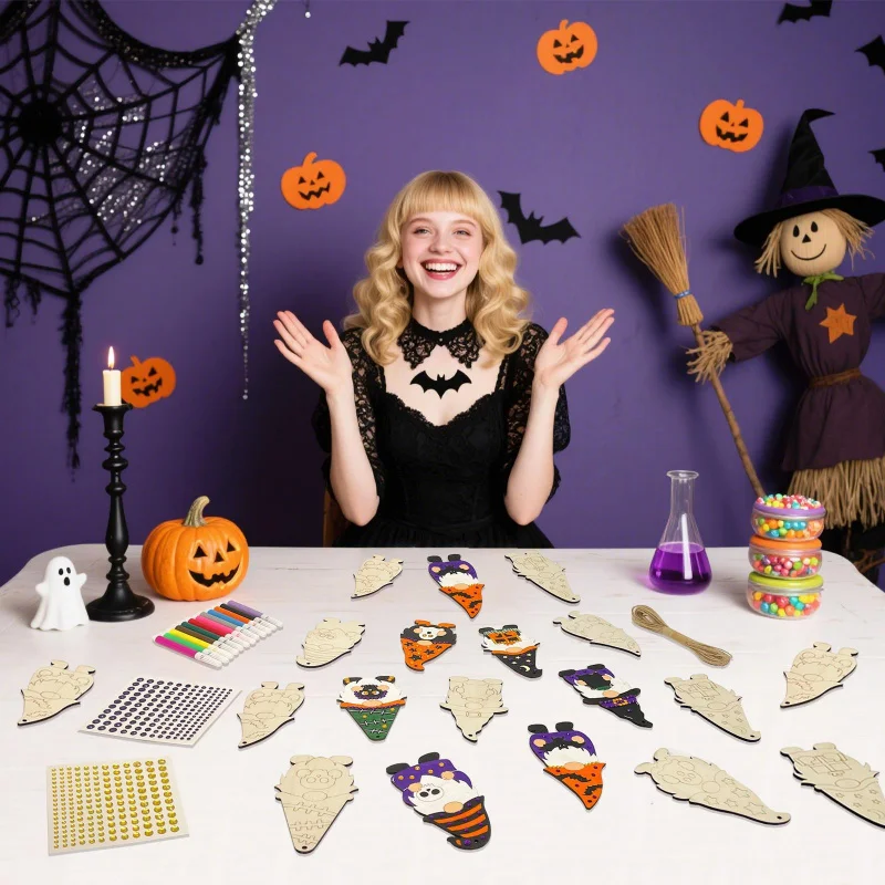 

Halloween Gnome Set Handmade Wooden Craft Set Birthday Party Home Decoration Hanging Pendant Decoration