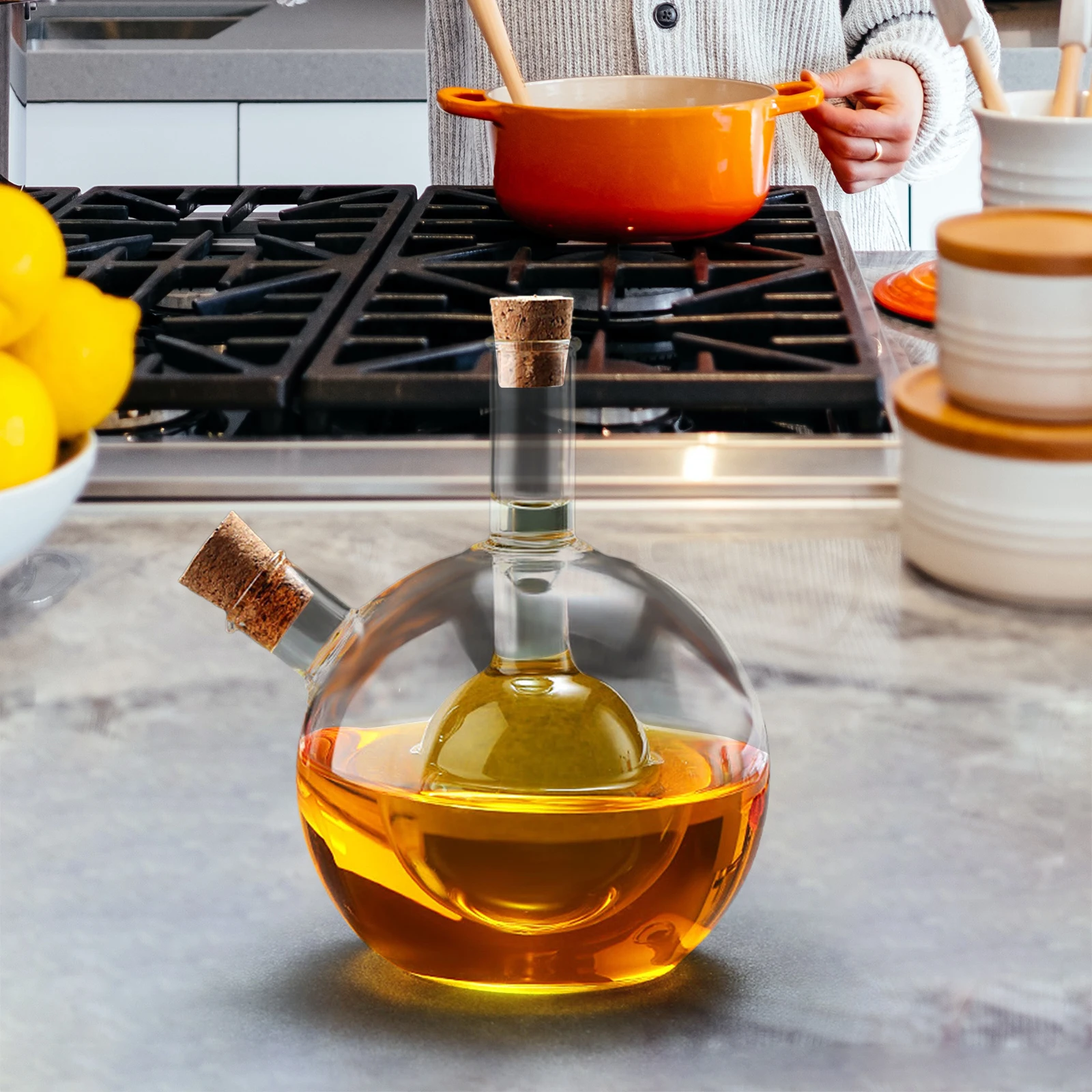 Glass Olive Oil Bottle Cruet Glass Sauce Bottle 2 in 1 Oil Dispenser Kitchen Oil Dispenser Kitchen Cooking Container